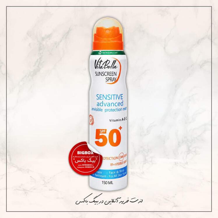 اسپری ضد آفتاب بی‌ رنگ SPF50 ویتابلا - 150 میلی لیتر